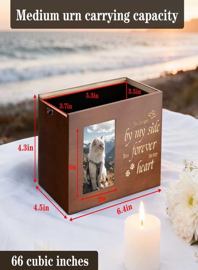 RINVEE Pet Urns for Cats or Dogs Ashes with Photo Frame, Wooden Memory Box for Keepsakes with Black Flannel as Lining, Cat Memorials Cremation Urns for Ashes(Brown Medium) - Image 2